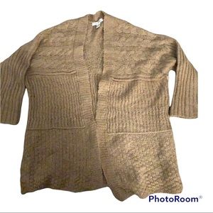 tan long open cardigan sweater wool blend size XL August Silk